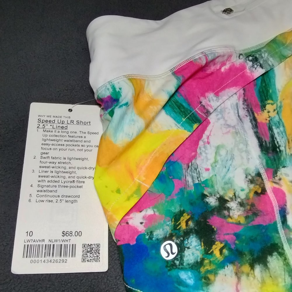 NWT Lululemon Speed Up LR Short 2.5" Lined Sz 10, "No Limits White Multi"